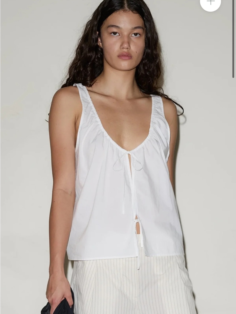 DEIJI STUDIOS White Cotton Tank Top Blouse with Front Tie - Picture 2 of 7